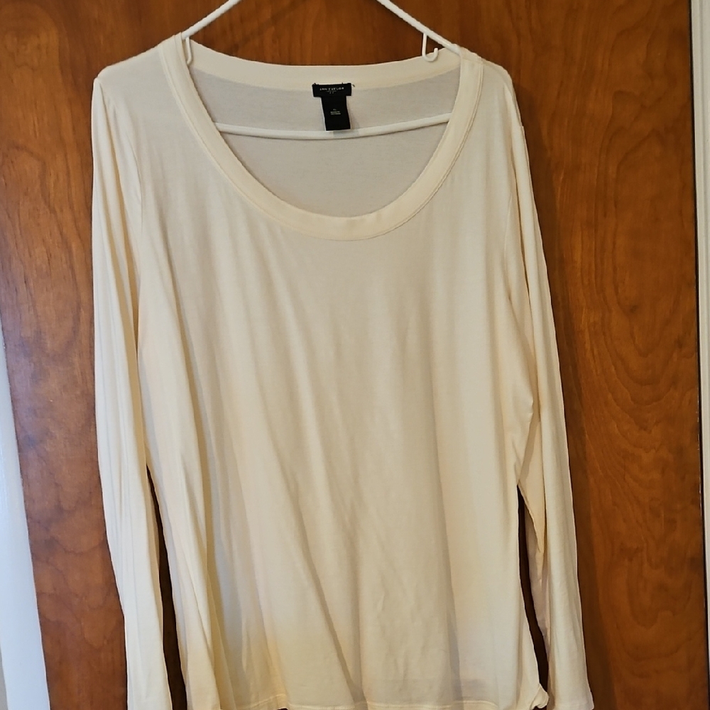 Ann Taylor Cream Relaxed Long Sleeve Blouse